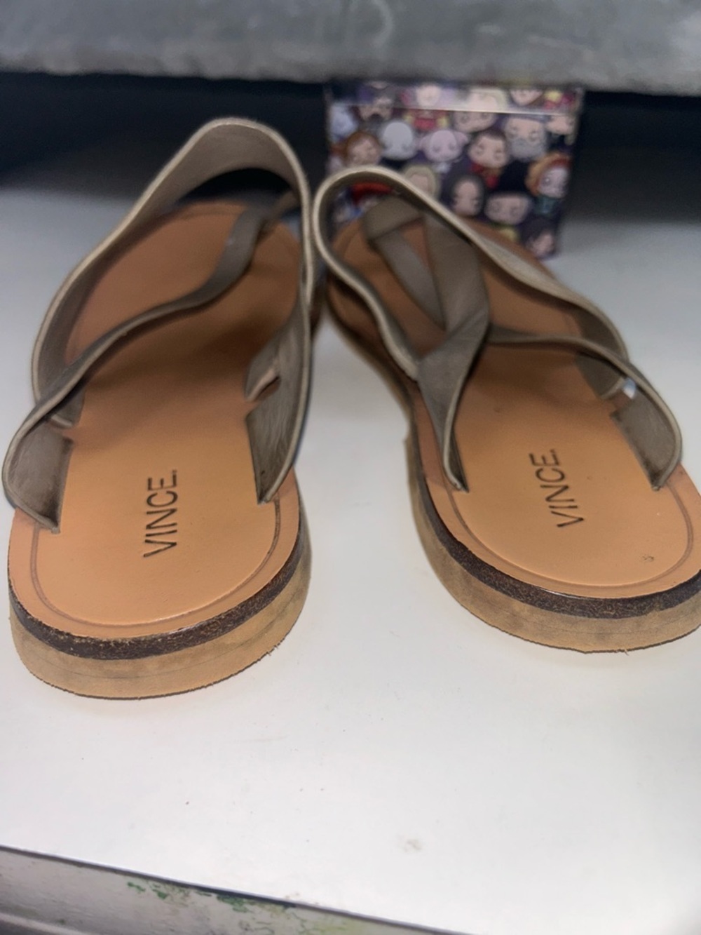 Vince grey Suede Wide Strap Tan Leather Thong Sandal - Picture 10 of 10